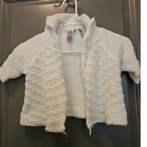 Little‎ Lass Knit Cardigan Sweater Shrug Open Front Textured White 3/6M